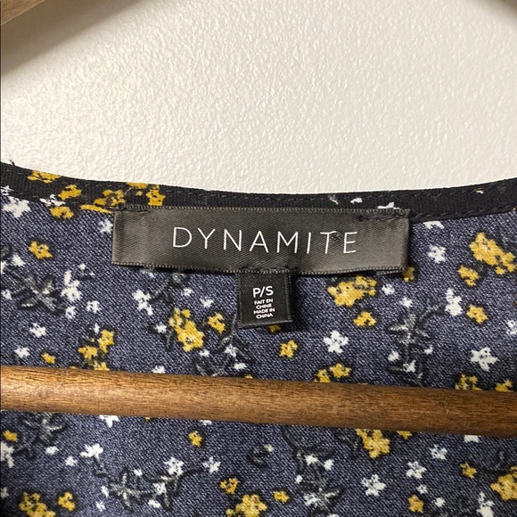 DYNAMITE Black and Yellow Floral Wrap Sundress with Bishop Sleeves - Picture 2 of 9